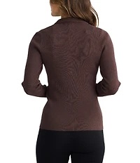 Brave + True Mimi Long Sleeve Collared Split V-Neckline Ribbed Sweater Top