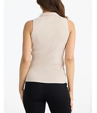 Brave + True Mimi Sleeveless Collared Split V-Neckline Ribbed Sweater Tank
