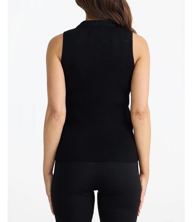 Brave + True Mimi Sleeveless Collared Split V-Neckline Ribbed Sweater Tank