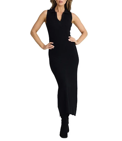 Brave + True Mimi Split V-Neckline Sleeveless Sweater Rib Bodycon Midi Dress