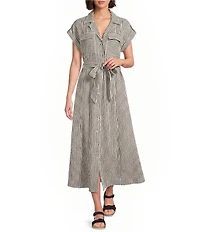 Brave + True Portia Gingham Short Sleeve Collared Button Front Midi Shirt Dress