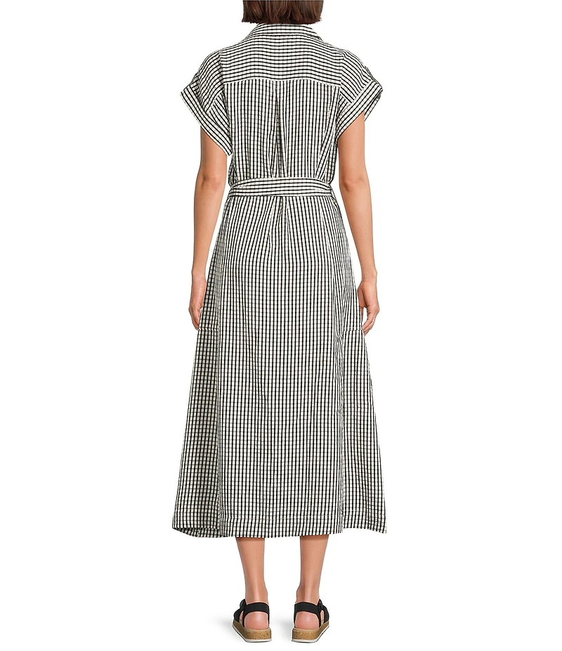 Brave + True Portia Gingham Short Sleeve Collared Button Front Midi Shirt Dress