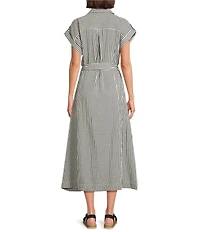 Brave + True Portia Gingham Short Sleeve Collared Button Front Midi Shirt Dress