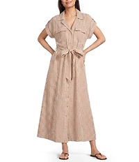 Brave + True Portia Gingham Short Sleeve Collared Button Front Midi Shirt Dress