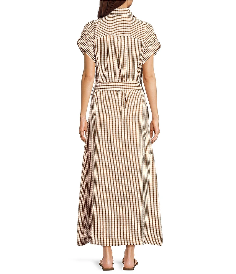 Brave + True Portia Gingham Short Sleeve Collared Button Front Midi Shirt Dress