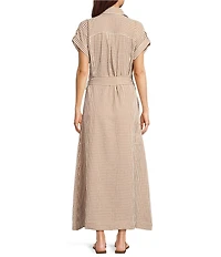 Brave + True Portia Gingham Short Sleeve Collared Button Front Midi Shirt Dress