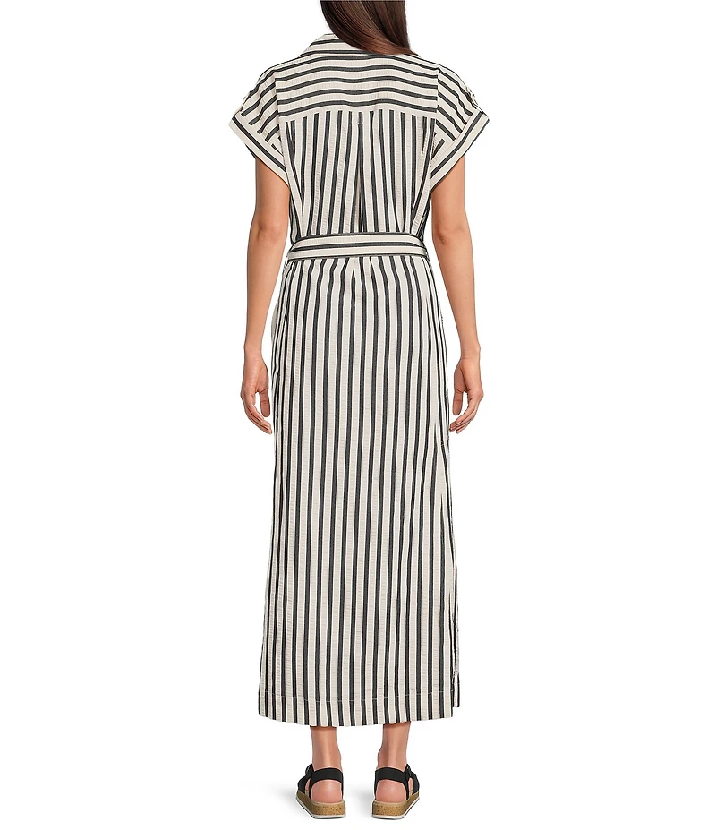 Brave + True Portia Short Sleeve Striped Collared Button Front Midi Shirt Dress