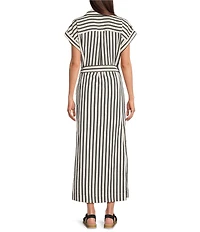 Brave + True Portia Short Sleeve Striped Collared Button Front Midi Shirt Dress