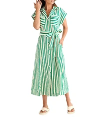 Brave + True Portia Short Sleeve Striped Collared Button Front Midi Shirt Dress