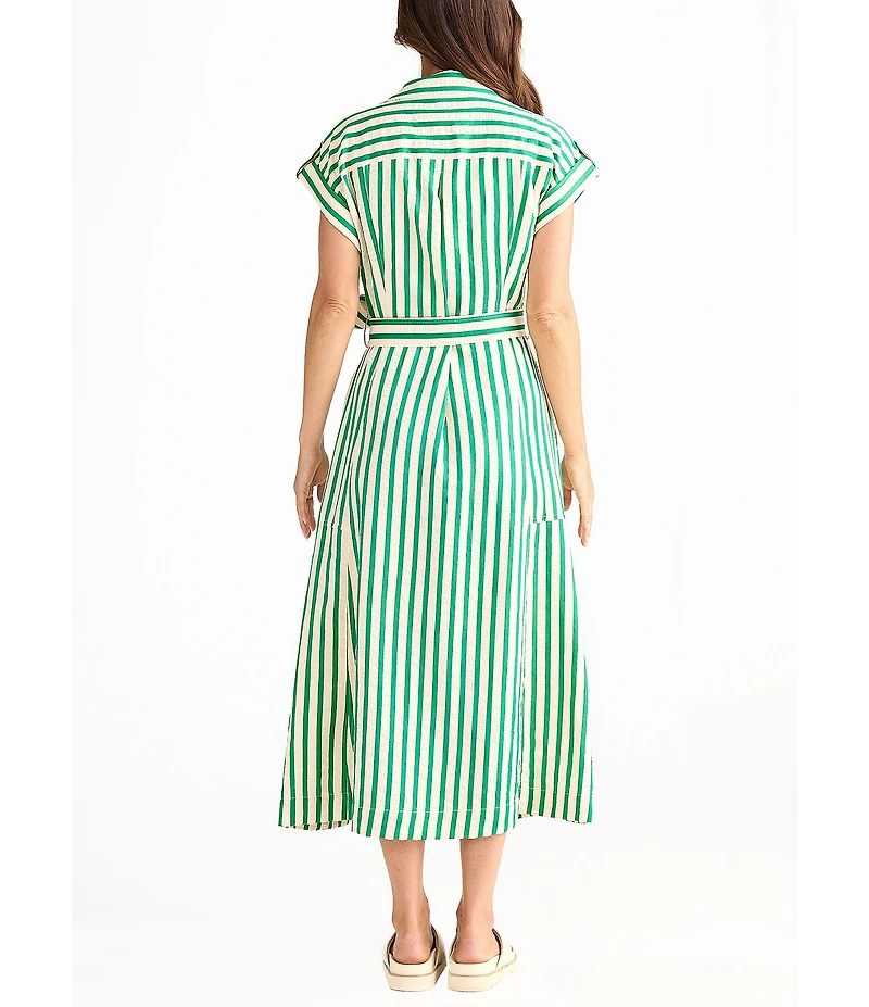 Brave + True Portia Short Sleeve Striped Collared Button Front Midi Shirt Dress