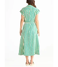 Brave + True Portia Short Sleeve Striped Collared Button Front Midi Shirt Dress