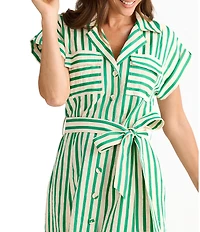 Brave + True Portia Short Sleeve Striped Collared Button Front Midi Shirt Dress