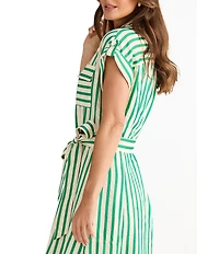 Brave + True Portia Short Sleeve Striped Collared Button Front Midi Shirt Dress