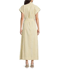 Brave + True Portia Striped Short Sleeve Collared Button Front Midi Shirt Dress