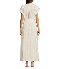 Brave + True Portia Striped Short Sleeve Collared Button Front Midi Shirt Dress
