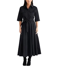 Brave + True Rosellini 3/4 Sleeve Collared Button Front Shirt Maxi Dress