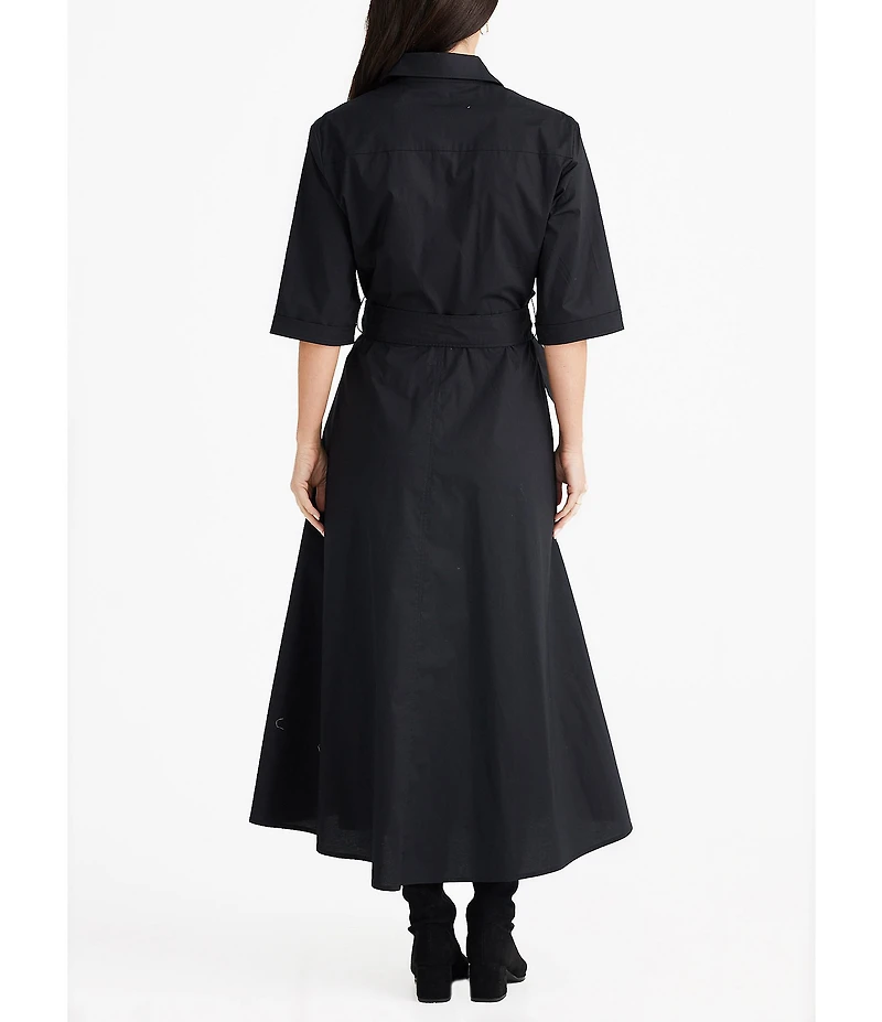 Brave + True Rosellini 3/4 Sleeve Collared Button Front Shirt Maxi Dress