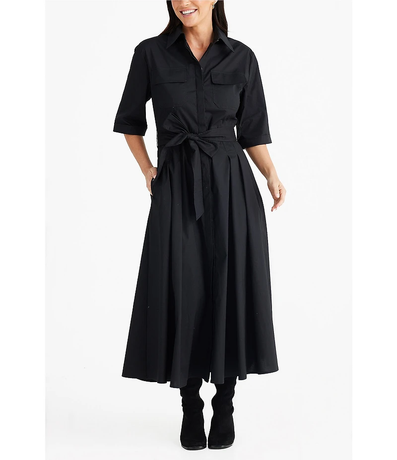 Brave + True Rosellini 3/4 Sleeve Collared Button Front Shirt Maxi Dress