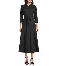 Brave + True Rosellini 3/4 Sleeve Collared Button Front Shirt Maxi Dress
