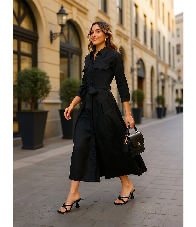 Brave + True Rosellini 3/4 Sleeve Collared Button Front Shirt Maxi Dress