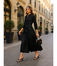 Brave + True Rosellini 3/4 Sleeve Collared Button Front Shirt Maxi Dress