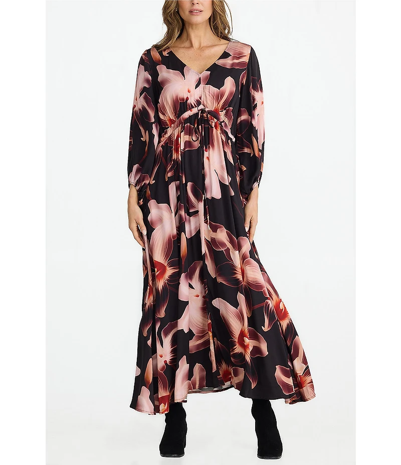 Brave + True Sunshine V-Neck Long Sleeve Tie Waist Maxi Dress