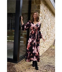 Brave + True Sunshine V-Neck Long Sleeve Tie Waist Maxi Dress