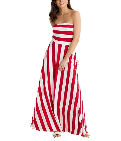 Brave + True Thandie Sleeveless Strapless Horizontal Bodice Stripe Fit And Flare Maxi Dress