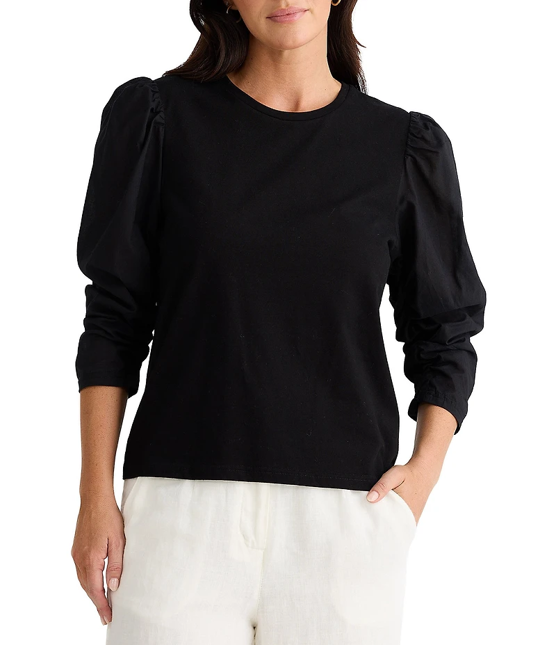 Brave + True 3/4 Gathered Puff Sleeve Crew Neck Top