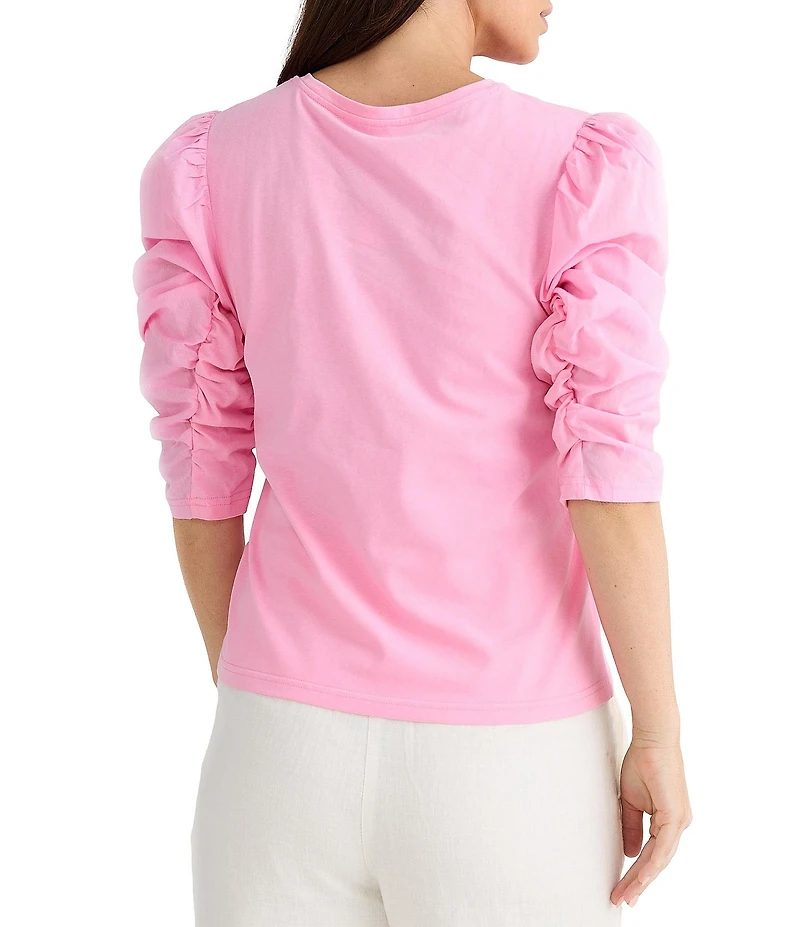 Brave + True 3/4 Gathered Puff Sleeve Crew Neck Top