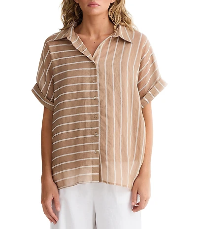 Brave + True Alice Short Sleeve Striped Button Down Blouse