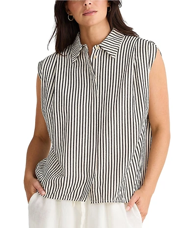 Brave + True Charlie Sleeveless Striped Collared Button Front Shirt