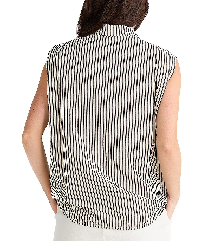 Brave + True Charlie Sleeveless Striped Collared Button Front Shirt