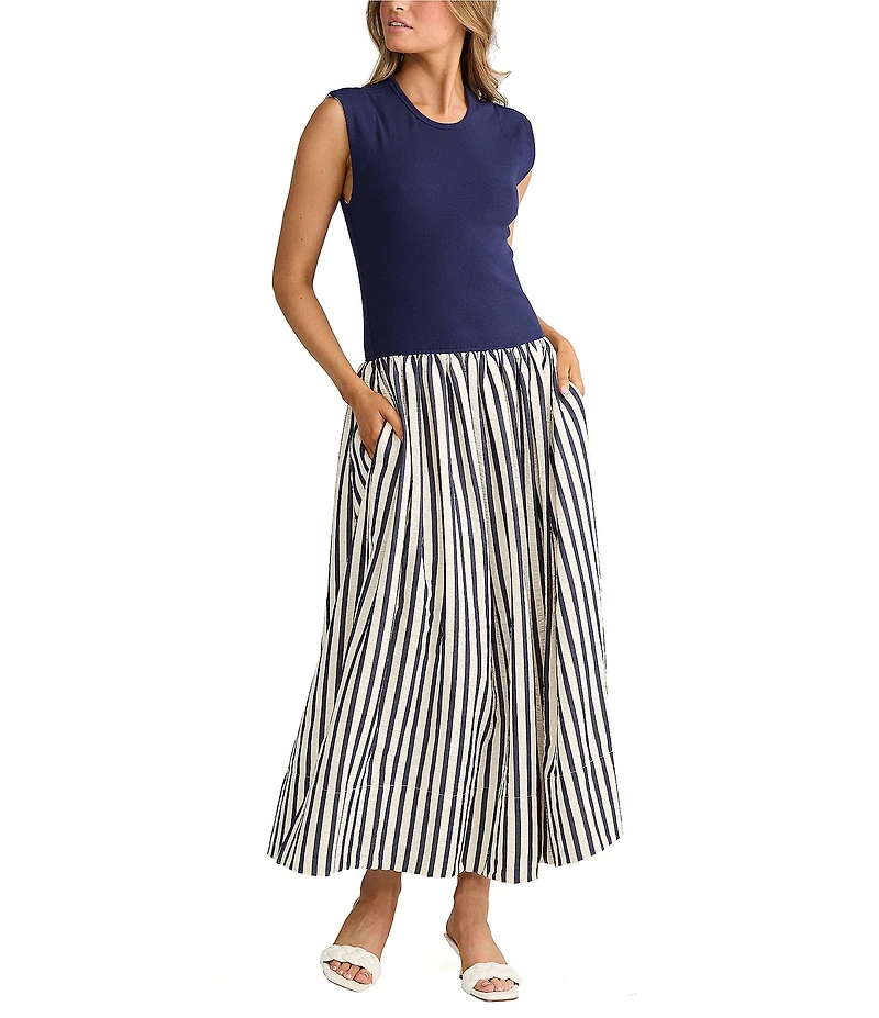 Brave + True Daphne Striped Sleeveless Crew Neck Maxi Dress