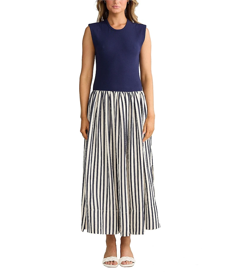 Brave + True Daphne Striped Sleeveless Crew Neck Maxi Dress