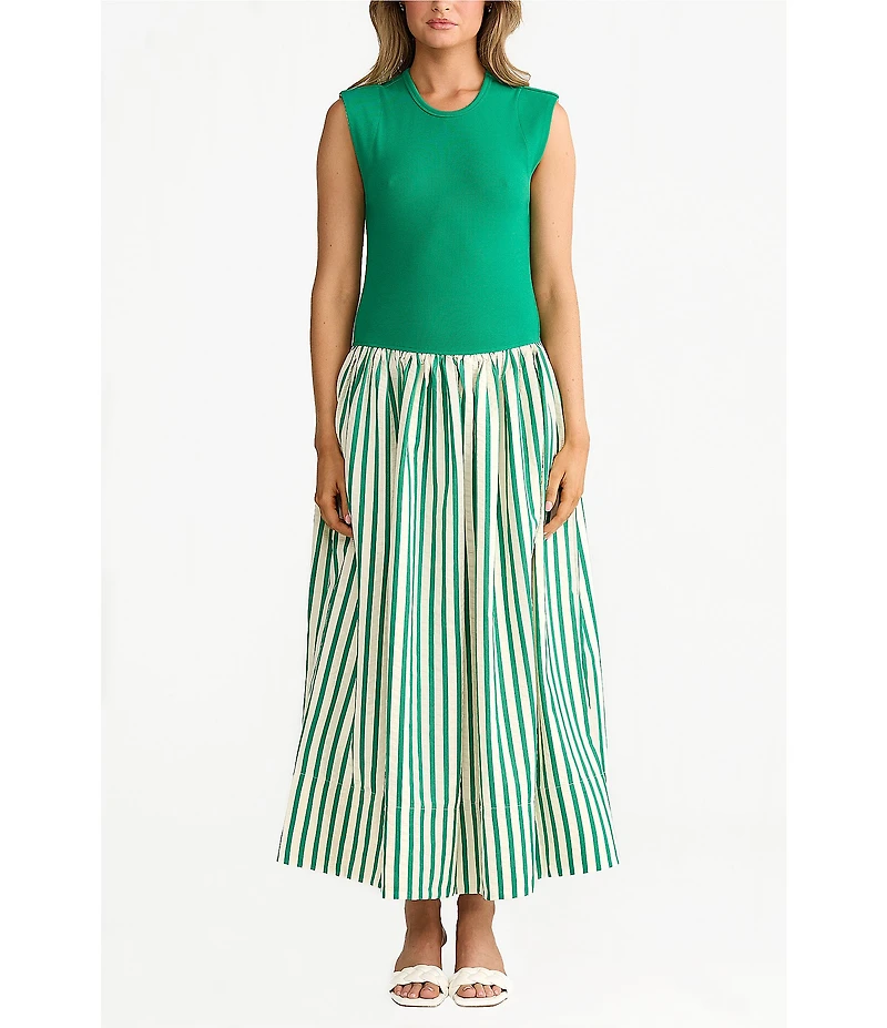 Brave + True Daphne Striped Sleeveless Crew Neck Maxi Dress