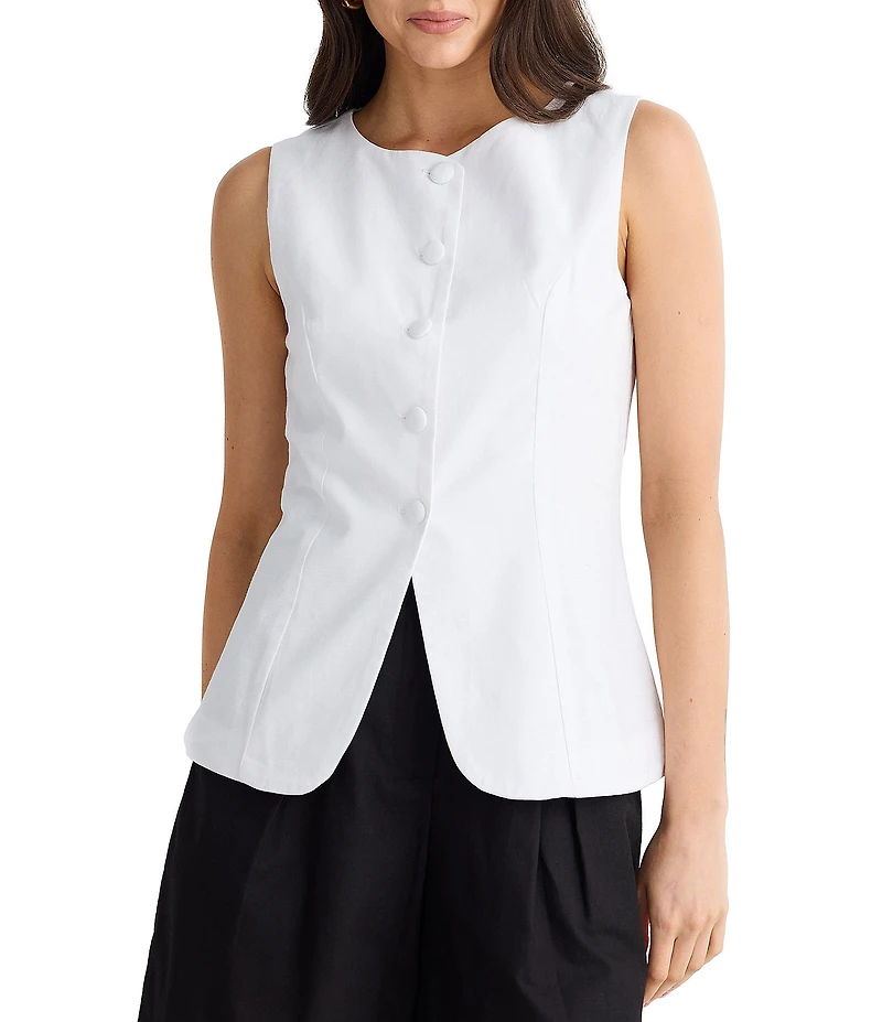 Brave + True Eden Linen Blend Button Front Round Neckline Sleeveless Coordinating Vest