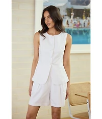 Brave + True Eden Linen Blend Button Front Round Neckline Sleeveless Coordinating Vest