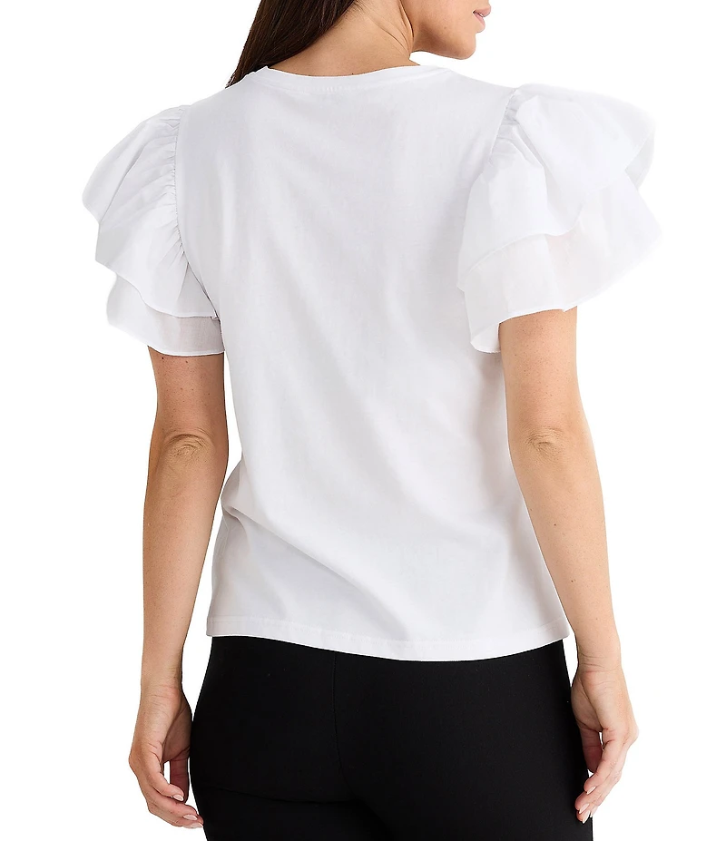 Brave + True Gigi Short Flutter Sleeve Crew Neckline Top
