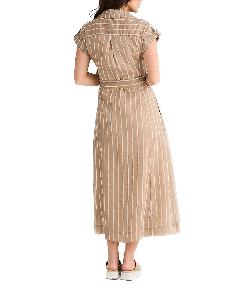 Brave + True Portia Short Sleeve Striped Collared Button Front Midi Dress