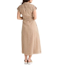 Brave + True Portia Short Sleeve Striped Collared Button Front Midi Dress