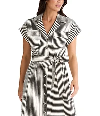 Brave + True Portia Short Cuffed Sleeve Striped Collared Button Front A-Line Midi Dress