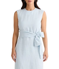 Brave + True Turning Point Sleeveless Linen Crew Neckline Tie Front Midi Dress