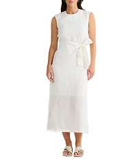 Brave + True Turning Point Sleeveless Linen Crew Neckline Tie Front Midi Dress