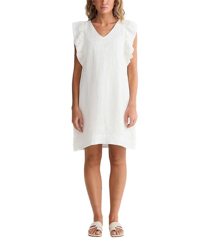 Brave + True Linen V-Neck Short Flutter Sleeve Shift Dress
