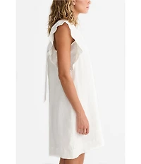 Brave + True Linen V-Neck Short Flutter Sleeve Shift Dress