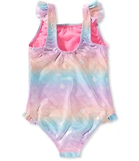 Breaking Waves Little Girls Foiled Ombre/Sequined-Shell-Applique One-Piece Swimsuit