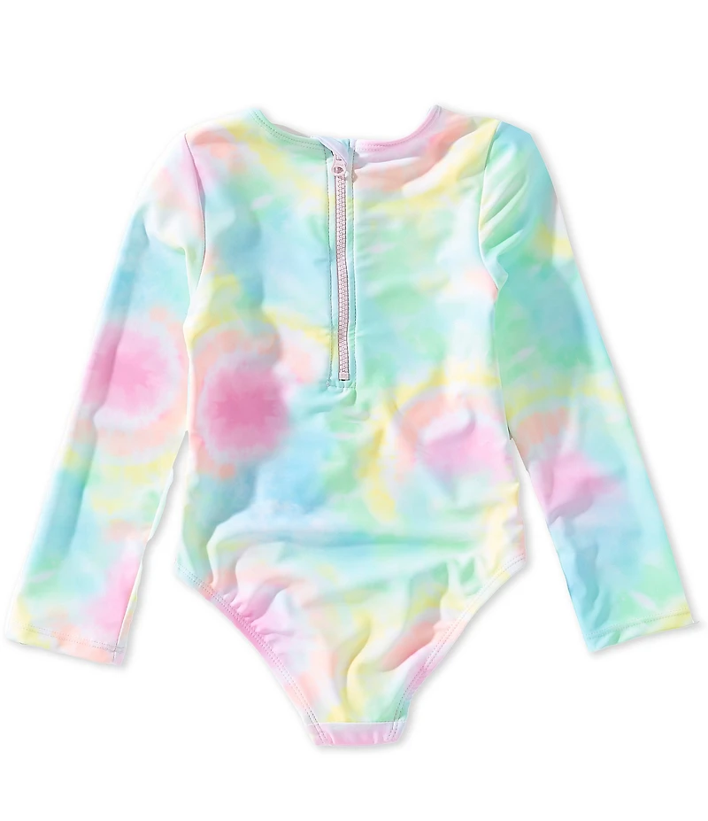 Breaking Waves Little Girls Long Sleeve Tie-Dye Rainbow-Motif One-Piece Swimsuit