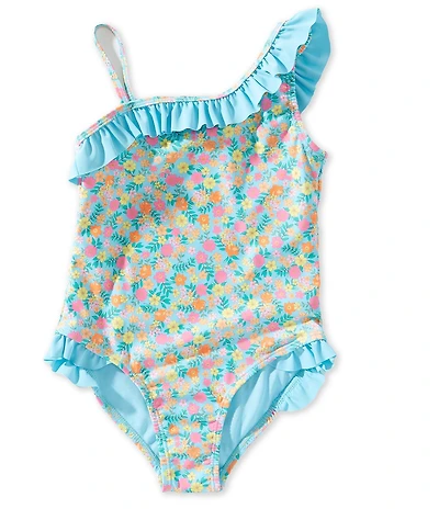 Breaking Waves Little Girls One-Shoulder Sleeveless Ditsy-Floral-Printed One-Piece Swimsuit