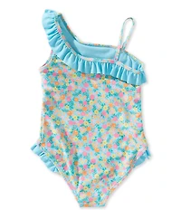 Breaking Waves Little Girls One-Shoulder Sleeveless Ditsy-Floral-Printed One-Piece Swimsuit